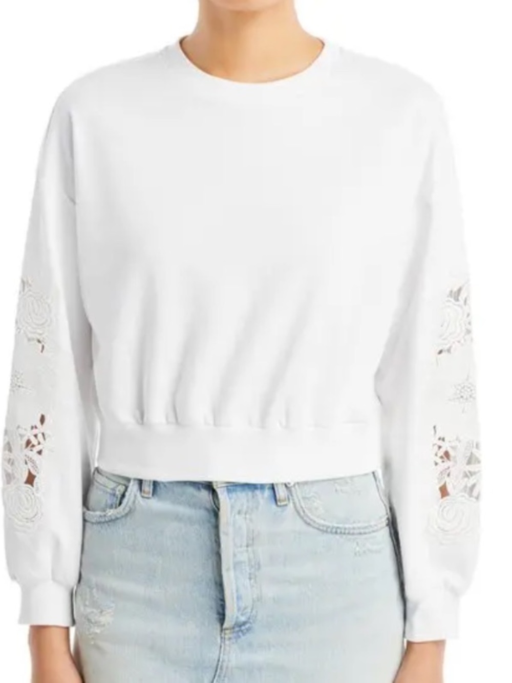 Generation love Arabella lace embroidered sleeve cropped white sweatshirt sz s